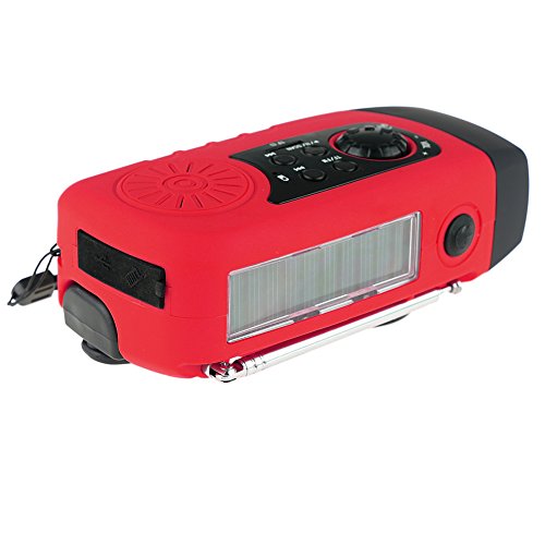 IntiPal FM Solar Radio Solarradio mit Kurbel Kurbeldynamo LED Taschenlampe Notfall Ernstfall USB Handy Ladegerät Camping Outdoor (Rot) - 5