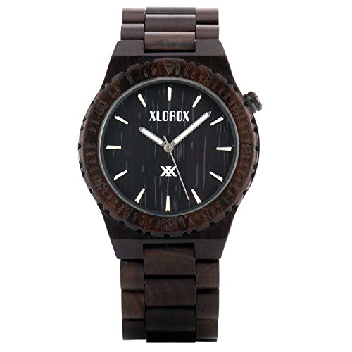 XLORDX Handgefertigte Holzuhr Schwarz Sandelholz Bambus Datum Armbanduhr Herrenuhr Geschenk