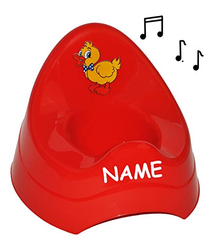 Preisvergleich Produktbild Töpfchen / Nachttopf - mit Musik / Sound - groß - mit großer Lehne + Spritzschutz incl. Name - rot Ente - Toilettentrainer Klositz Babytöpfchen / Kindertopf / Lerntöpfchen - WC Sitz Toilettensitz Babytopf Rückenlehne - für Kinder Mädchen Jungen