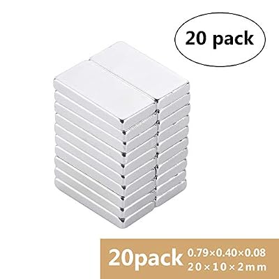 Yizhet 20PCS Super Fort Bloc Cuboïdes Aimant Puissant Terre Rare N35 Néodyme réfrigérateur, DIY, cuisine, sous-sol bâtiment - 20 x 10 x 2mm