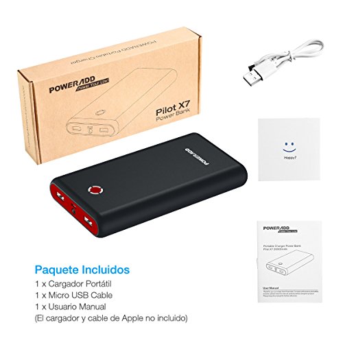  Versi  n Mejorada  Poweradd Pilot X7 20000mAh Cargador M  vil Port  til Bater  a Externa Power Bank para iPhone iPad Cable de Apple no Incluido  Dispositivos de Samsung y M  s Reciente iPhone7 Color-Negro y Rojo