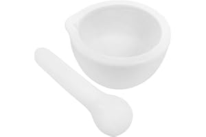 Garneck Mini mortaio in porcellana con pestello, piccolo mortaio da 60 mm, ideale per macinare spezie ed erbe aromatiche, con pratico beccuccio per una facile maneggevolezza