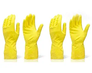 JAY ANTIQUES Rubber Reusable Hand Gloves for Washing Cleaning Kitchen Garden (Colour May Vary, Large) - 2 Pairs