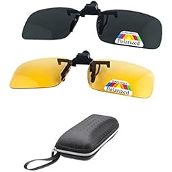 2 paires HD polarisées + lunettes de vision nocturne lunettes clip pour myopic femmes UV400 réduit les reflets, améliorer votre vision, idéal pour la chasse de tir de conduite - jaune + gris