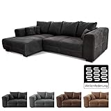 Hochwertig verarbeitetes Big Sofa mit Longchair, aufwendiger Kontrastgarn-Steppung und losen Rückenkissen fürs Wohnzimmer