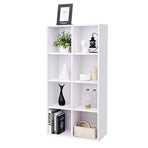 SONGMICS Bibliothèque à 8 casiers en bois Étagère de Rangement Armoire Maison Bureau Couleur blanche LBC24WT