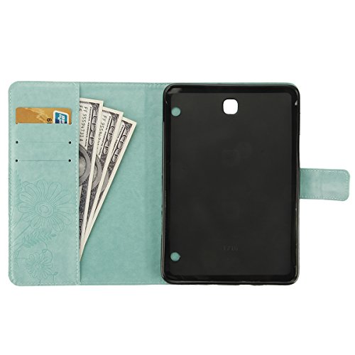 Galaxy Tab S2 8,0 Hülle Case,Samsung Galaxy Tab S2 8,0 Leder Tasche Brieftasche Schutzhülle,Ukayfe Prägung Schmetterling Blumen Malerei Muster PU Lederhülle Flip Wallet Case im Bookstyle Cover Hüllen Lederhülle Schale Stand Ständer Etui Karten Slot Smart Shell Cover Schutzhülle Etui Tasche für Samsung Galaxy Tab S2 8,0 Zoll T710 / T715 / T719, Grün - 6