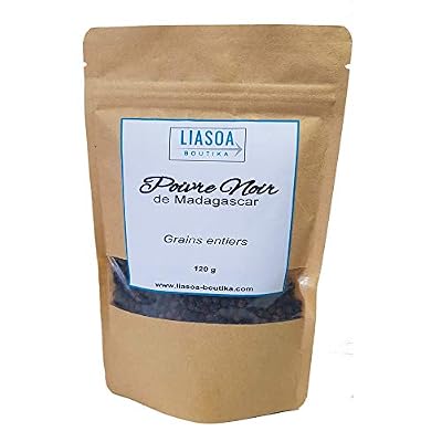 LIASOA Poivre noir en grains de Madagascar Pochette refermable Sachet zip 120g