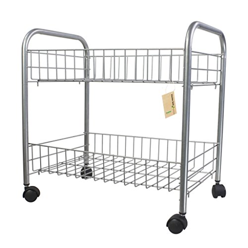 Finether 2-Tier Badwagen Küchenwagen Draht Rollwagen Allzweckwagen Haushaltwagen Badregal Küchenregal Standregal mit Rädern 2-Tier Wäschekorb Aufbewahrungskorb Rack Metallregal 40.5x40.5x26cm Silber