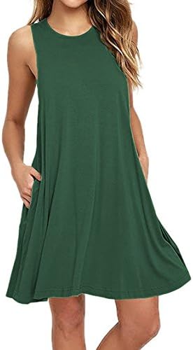 Women's Sleeveless Casual Loose Pockets Summer T Shirt Dress (S, Army Green)