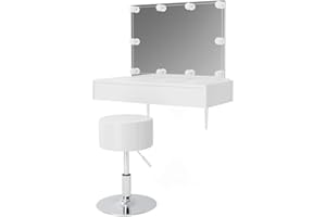 Vicco tavolo da toeletta Alessia, Bianco, 90 cm con illuminazione LED e sgabello