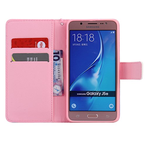 Feeltech Samsung Galaxy J510/J5 2016 Hülle PU-Leder und Brieftasche Bunte Muster Fall mit Magnetverschluss, Hybrid-Kickstand mit Stand-Funktion, schlagen Sie schützende weiche TPU Stoßstangenabdeckung und Kreditkartenhalter für Samsung Galaxy J510/J5 2016 Handgelenk Bügel-Buch-Art-Geldbeutel-Tasche mit 2 In 1 Berühren Sie Stift – Rosafarbener Elefant - 6