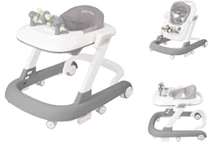 OHMG Girello per bambini 4 in 1 con vassoio per attività musicali rimovibili, girello per bambini facilmente pieghevole, da 6 a 18 mesi, fino a 12 kg, regolabile in altezza con ruote silenziose