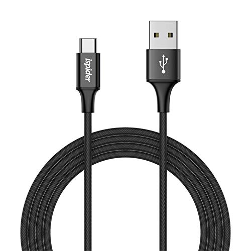 Cable USB Certificado Ispider Tipo C Cable de Carga rápido Trenzado de nilón para Samsung Galaxy S9 S8 Note 8, Pixel, LG V30 G6 G5, conmutador Nintendo, OnePlus 5 3T - Negro