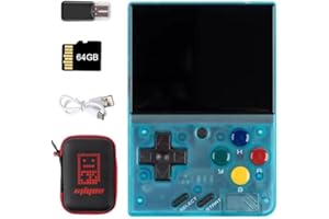 CAWEVON Mi-yoo Mini V4 Console di gioco retrò portatile, schermo IPS da 2,8 pollici con risoluzione, console di gioco portatile, batteria ricaricabile, scheda TF integrata da 64 GB, Con Custod (blu, 64G)
