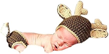 Newborn Baby Boys Girls Photo Prop Crochet Costume Animal Deer Hat Diaper