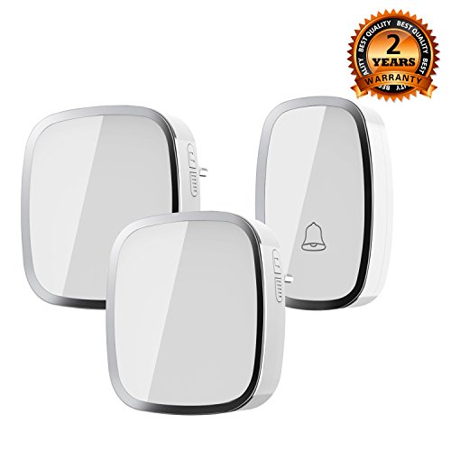 Timbre Inalámbrico para Puerta, LEMEGO Timbre Impermeable Volumen Ajustable (1 Transmisor y 2 Receptores)