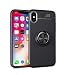 Produktbild IJIA Case Hülle für Apple iPhone XS Max (6.5") - Schwarz Schutzhülle Kohlefaser Weich TPU Silikon Case Sport im Freien Mit 360° drehbare magnetische Schwarz Ring Standplatz Handyhülle