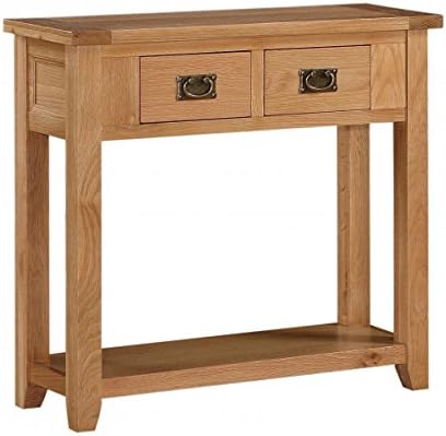 Solid Oak With Oak Veneer Console Table With 2 Drawers, Oak Tea Table, Solid Oak Buffet Table, Oak Hall Table, Living Room / Hallway / Dining Room Furniture, 910W x 305D x 810H, Brown