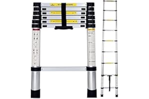 T-LOVENDO.ES Escalera Telescópica 3,2 Metros de Aluminio Extensible y Plegable | Compacta, Ligera, Portátil y Antideslizante | Ideal para Uso Doméstico, Profesional, Reformas, Jardín, Taller, Alturas