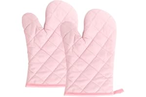 HMCEY Ofenhandschuhe Hitzebestaendig Backhandschuhe Verdickte Topfhandschuhe Küche Kochhandschuhe für Ofen Kamin BBQ, 1 Paar (Rosa)