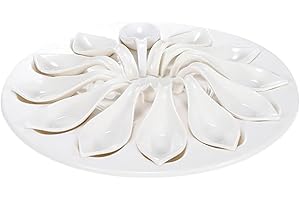 UPKOCH Bandeja para huevos Deviled con 12 agujeros, bandeja para huevos, bandeja para servir con cuchara para salsa para casa, cocina o restaurante