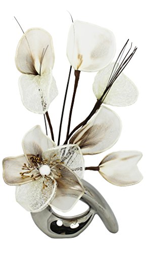 Flourish QH1 Vase mit Kunstblumen, Chrom, Kaffeebraun/Creme
