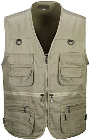 Sentao Mens Plus Size Jackets Multiple Pockets Working Vest Fishing Hunting Hiking Waistcoat Khaki