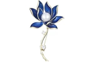 KOFOT Blue Lotus Flower Brooch Pin Women's Pins Brooch Pearl Flower Brooch Rhinestone Brooch Pin Elegant Weddings Bouquet Clothes Jewelry Accessories Daily Gift