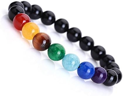 Yoga Chakras Healing Crystals and Real Onyx Stones Mala Beads Bracelet For Men Women - Tibetan Buddhist Meditation Prayer Jewelry, 10mm, 8”