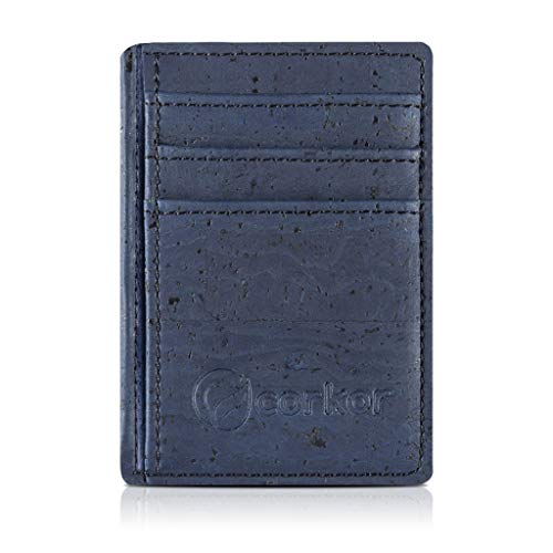 Corkor Geldbörse Herren Vegan Minimalistische Brieftasche Korkleder RFID Schutz Blau