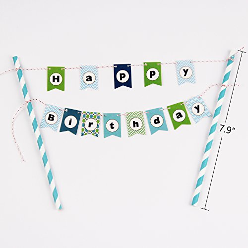KUNGYO Ein Geburtstagstorte Topper Set Kleine Buntings Banner (blau) Cake Topper Kuchenwimpel Girlande Und Golden“One“ - 2
