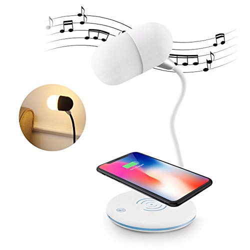 Preisvergleich Produktbild leegoal Kabelloser Ladegerät-Lampenlautsprecher, LED-Nachttisch- und Tischlampe mit Bluetooth-Lautsprecher und USB-Ladegerät, Flexibler Schwanenhals