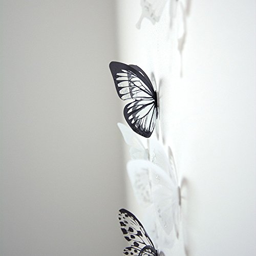 3D Schmetterlinge schwarz-weiß , Wanddeko, Wandtattoo mit Glitzer 18 Stück - 4