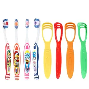 MAXI Oral Care Junior Pack of 8-(4 Kids) Bunty Bubli Junior Toothbrush & (4 TC) 1 Number Tongue Cleaner