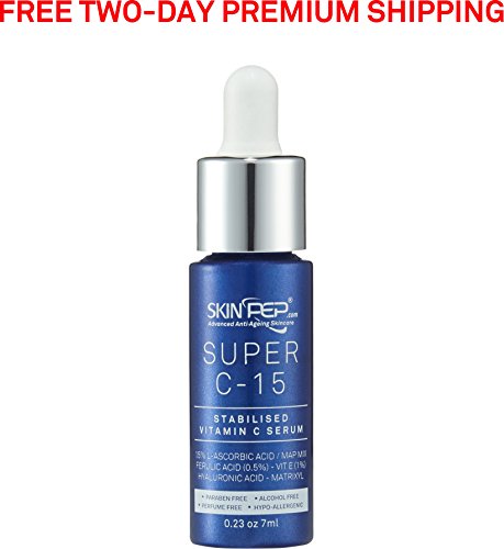 SkinPep Super C15 Serum 7ml - Vitamin C Serum + Hyaluronic Acid + 15% Ascorbic Acid + Hypo-Allergenic - Helps To Reduce the Appearance Of Fine Lines, Wrinkles And Dark Spots - SkinPep Best Choice For Premium Quality Vitamin C Serum