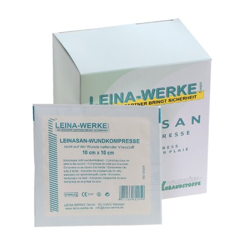 LeinaSan Sterile Wundkompressen / Vlieskompressen, nicht wundverklebend, sehr weich, Größe:10cm x 10cm - 25x2 Stck.