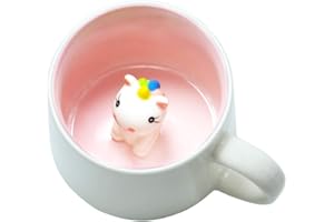 BigNoseDeer Unicorno Carino Tazza in Ceramica Unico Dipinto a Mano novità Coppe per Animali 3D, Personalizzata Cioccolato tè Latte Tazze, per Matrimoni, Compleanni, Amanti dell'unicorno Donne Ragazze