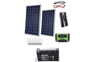 LEOVIN Kit Fotovoltaico 2 KW Pwm Inverter 2000W Pannello Solare 200W Batteria 100 AH 5 LAMPADINE 6 WATT LUCE FREDDA