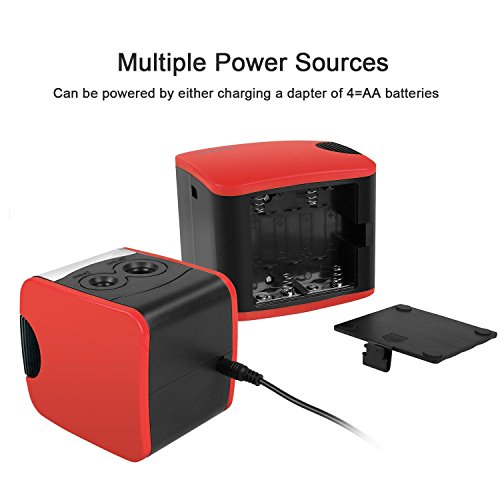 Cobee Bleistiftspitzer elektrischer Anspitzer Spitzmaschine Pencil Sharpener Doppel-Spitzdose für Durchmesser 8 bis 12mm mit 2 Ersatzmesser (rot) - 4