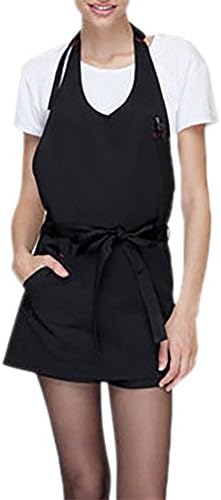 Opromo (Price/each) Adjustable Bib Apron with One Front Pocket, V-Neck Tuxedo-Black-Short