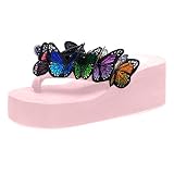 Yvelands Damen Sandalen Mode Blume Wedges Flip Flops Plateau Slipper Hausschuhe Strandschuhe Bequeme Flip Flop römischen Sandalen(CN-37,Rosa3)