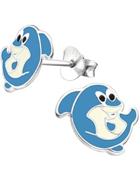 Laimons Kids Kinder-Ohrstecker Kinderschmuck Delphin Blau, Weiß Sterling Silber 925