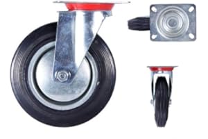 ALSINO Roulettee pivotante sans frein Armature en tôle acier galvanisée Roue à bandage caoutchouc noir Jantes à roulement à rouleaux Economique, silencieuse , non tachant, pour sols irréguliers, choisir:Castor TR-02f 200 mm