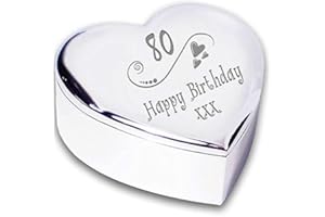 CHRIS BAG OF GOODIES 80th 80 Eightieth Happy Birthday Hearts and Swirl Heart Shaped Trinket Box Keepsakes Gifts Ideas For Her Women Ladies