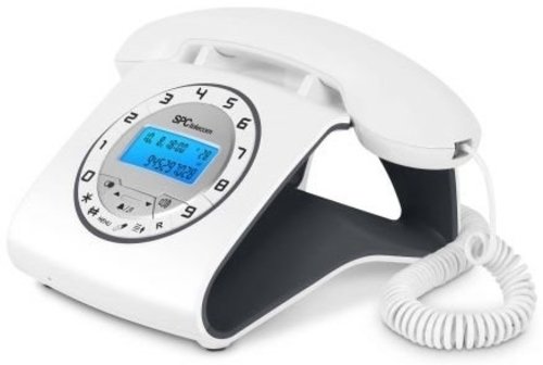 SPC Telecom 3606N - Teléfono fijo analógico (alámbrico, pantalla táctil LCD, reloj), blanco