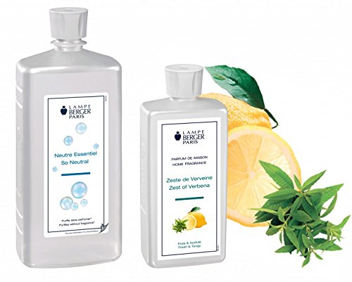 Lampe Berger Vorteilsset - 2 Düfte - 1000 ml Neutral und 500 ml Belebende Frische / Zitronen Verbene / Zeste de Verveine inkl. EO Shopping Bag