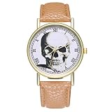 Delicacydex Hochwertige nagelneue vorteilhafte T42-Schädel-Lederband-Quarz-Mode-Uhr-modische populäre Nizza - Beige