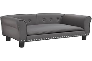 vidaXL Cama para Perros de Cuero sintético Gris 95x55x30 cm, sofá para Perros, Cama para Cachorros, Asiento para Perros, sofá para Mascota