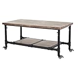 IKAYAA - Mesa de Salón de Madera de Pino Natural (Estilo Industrial,Con Ruedas y Bloqueos) - Para Casa Cafetería Restaurante Bar Barra